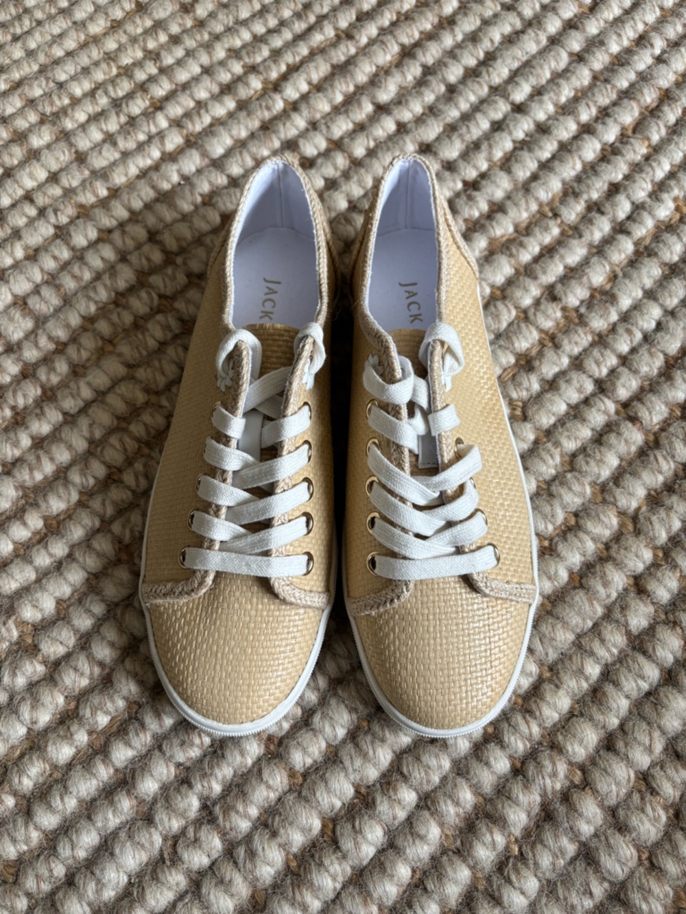Jack Rogers Cream Woven Low-Top Sneakers